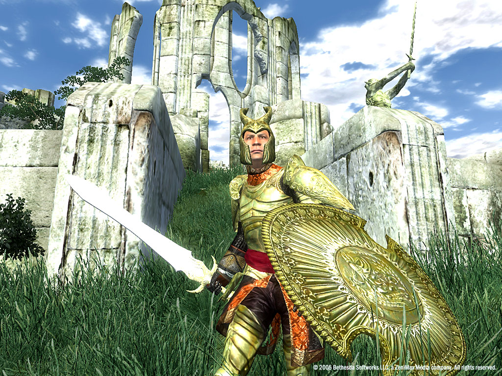 Ein Screenshot mit einem Ritter vor einer Ruine.