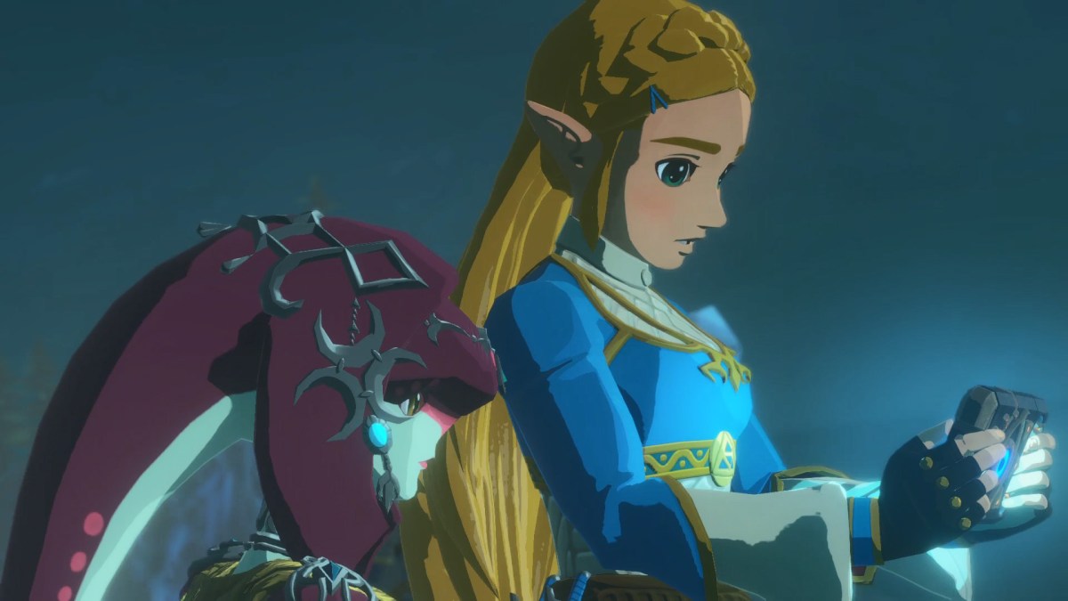 Protagonistin Zelda und ein Zora-Charakter aus dem Spiel Hyrule Warriors: Zeit der Verheerung