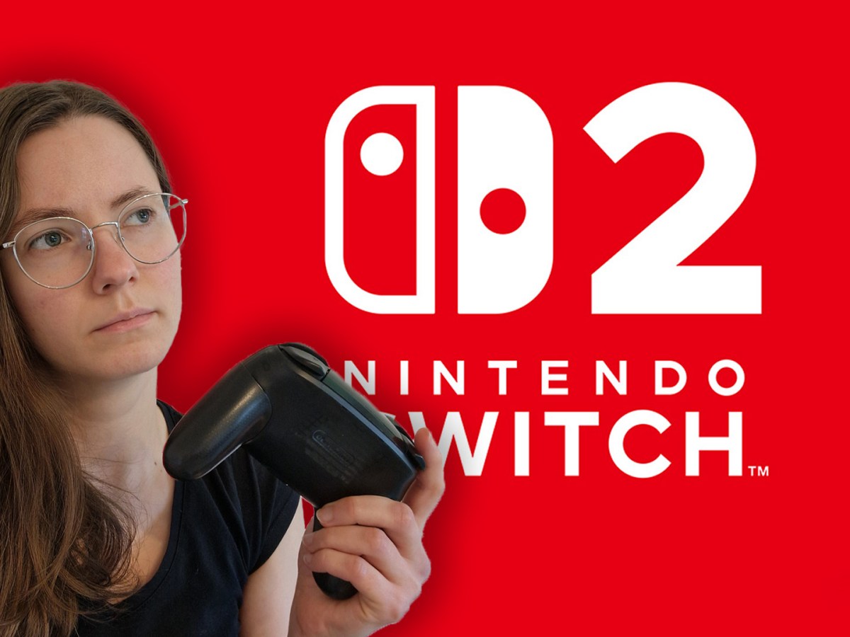 4P-Redakteurin Arlene neben dem Logo der Nintendo Switch 2