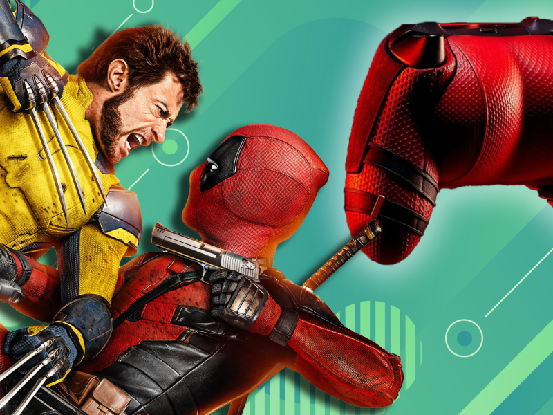 Im Bild zu sehen: Die beiden Filmhelden Deadpool und Wolverine aus dem gleichnamigen Superheldenfilm. Neben den beiden befindet sich ein spezieller Controller fÃ¼r die Spielekonsole XBox.