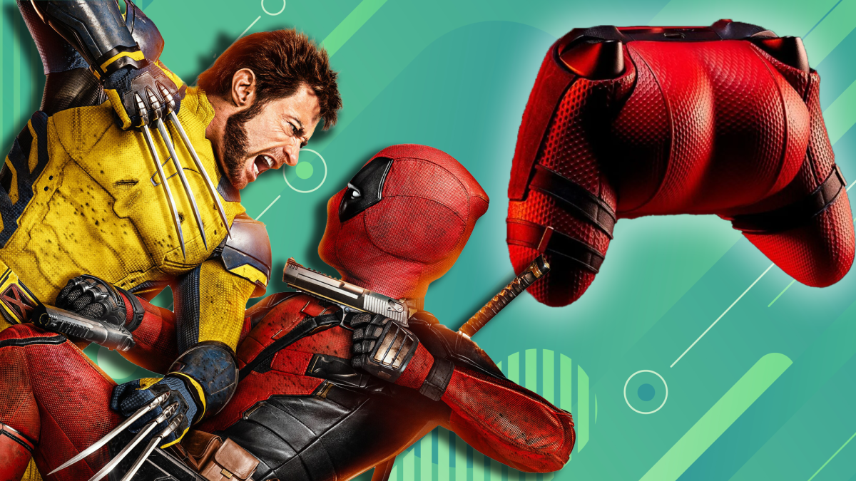 Im Bild zu sehen: Die beiden Filmhelden Deadpool und Wolverine aus dem gleichnamigen Superheldenfilm. Neben den beiden befindet sich ein spezieller Controller für die Spielekonsole XBox.