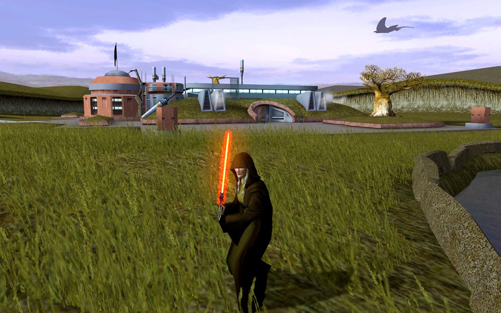 Screenshot aus dem Spiel Star Wars: Knights of the Old Republic 2. Zu sehen ist die graue Jedi Kreia.