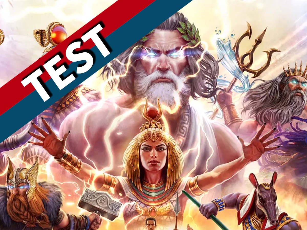 Das Cover von Age of Mythology: Retold mit einem rotblauen Banner.