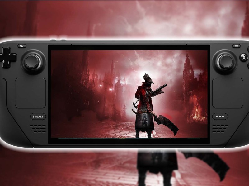 Ein Steam Deck und das Cover von Bloodborne.