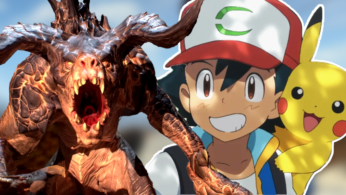 Im Bild: Der Held Ash Ketchum mit seinem Pokémon Pikachu, daneben das Monster Todeskralle aus den Fallout-Spielen von Bethesda.