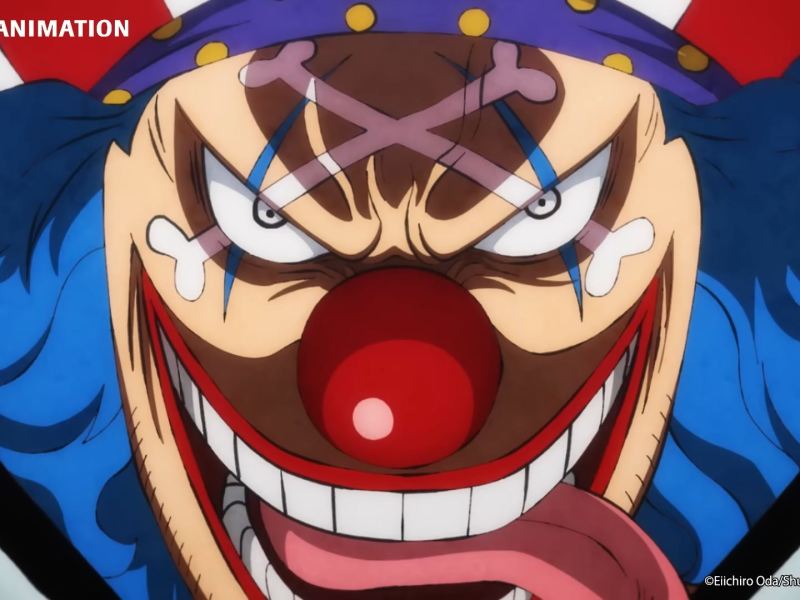 GroÃŸaufnahme von Clown Buggy aus One Piece.