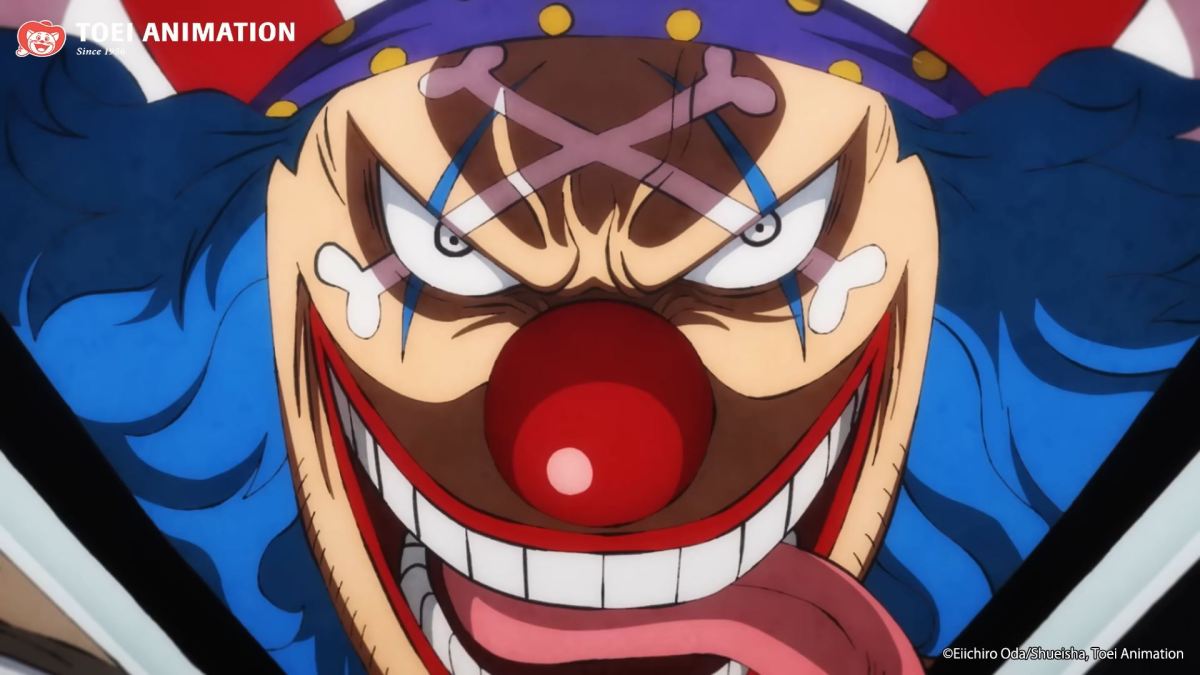 GroÃŸaufnahme von Clown Buggy aus One Piece.