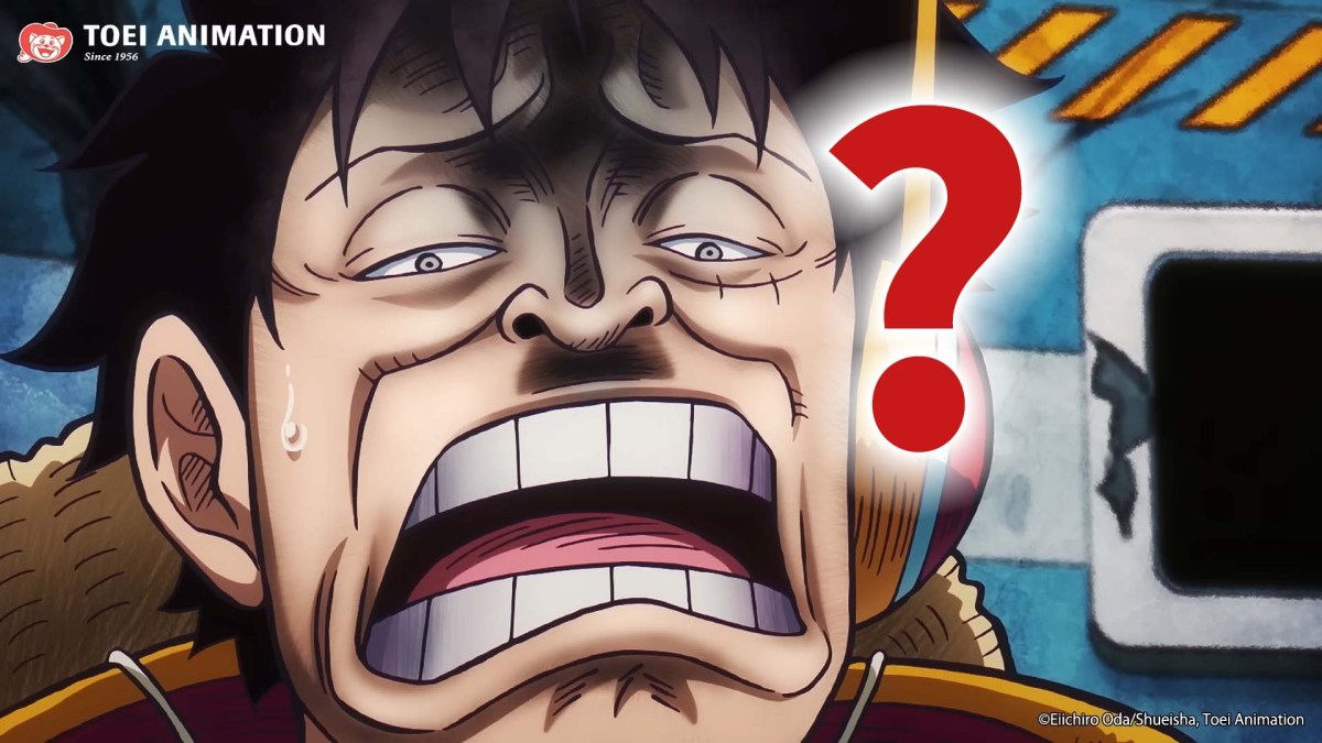 Ruffy aus One Piece zieht eine komische Miene.