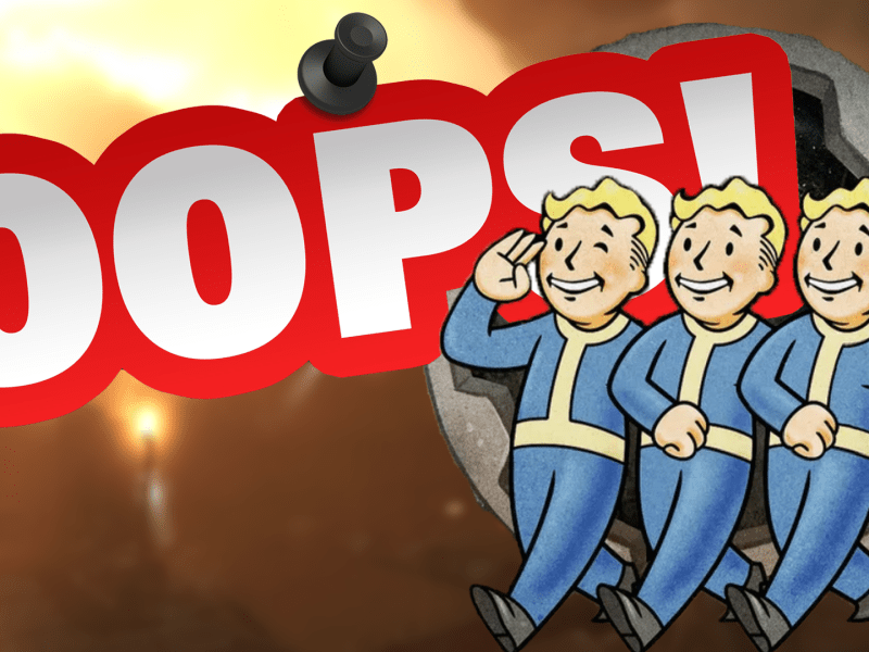 Eine Fotomontage, in deren Zentrum ein Trio bestehend aus drei der ikonischen Vault-Boys aus den Fallout-Rollenspielen ausmacht.