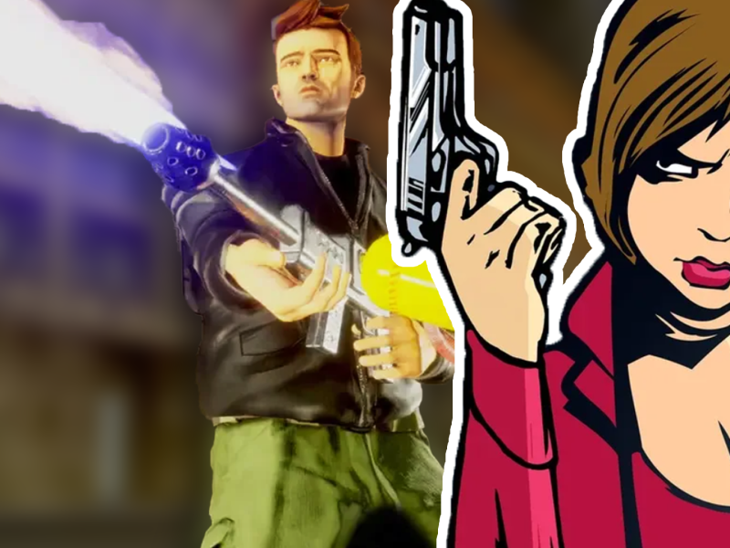 Eine Bildmontage, in deren Zentrum Charaktere aus dem Videospiel Grand Theft Auto 3 (kurz GTA 3) stehen.