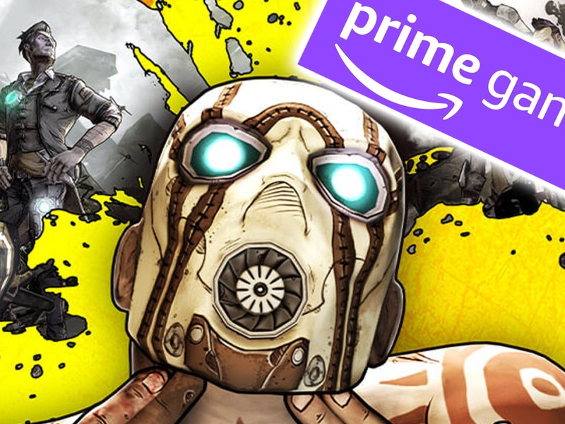 Artwork aus Borderlands 2, bei dem ein Psycho mit beiden HÃ¤nden auf sich zeigt. Oben rechts ist das Prime Gaming Logo von Amazon zu sehen.