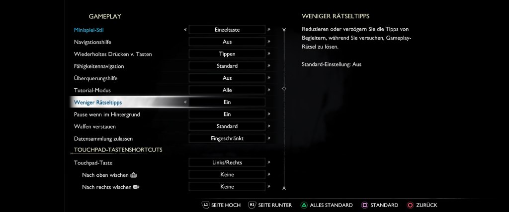 Screenshot aus dem Spieloptionsmenü von God of War Ragnarök.