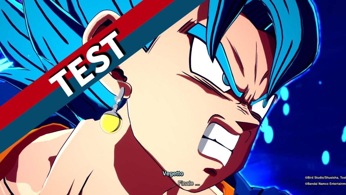 Vegetto aus Dragon Ball samt rot-blauem Testbanner.