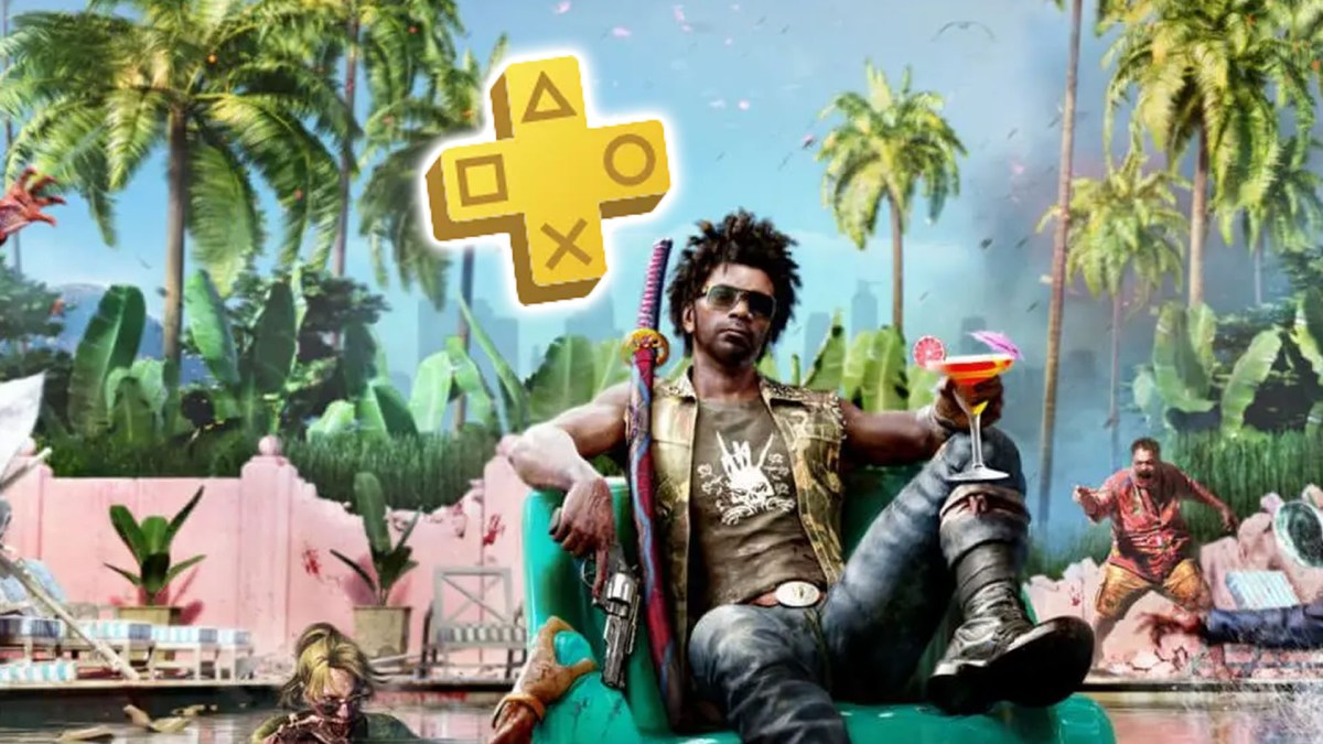 Screenshot aus Dead Island 2 kombiniert mit dem PS Plus-Logo.