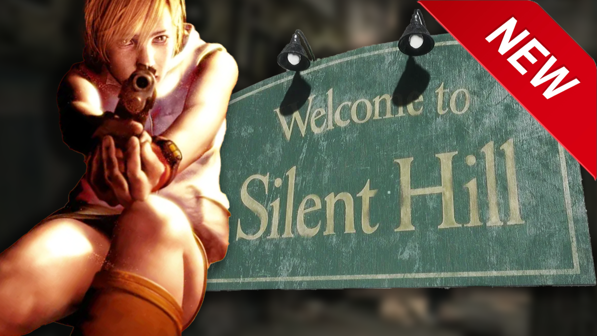 Eine Bildmontage, in deren Zentrum stehen: Das ikonische StraÃŸenschild aus Silent Hill und die Heldin Heather Mason aus Silent Hill 3.