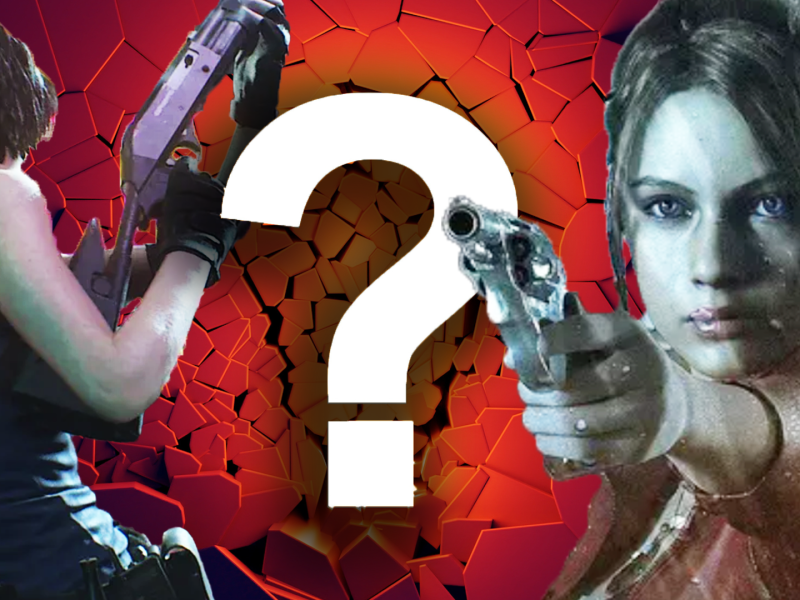 Eine Bildmontage, die Claire Redfield und Jill Valentine aus den Resident Evil-Spielen zeigt - und ein großes, fettes Fragezeichen.