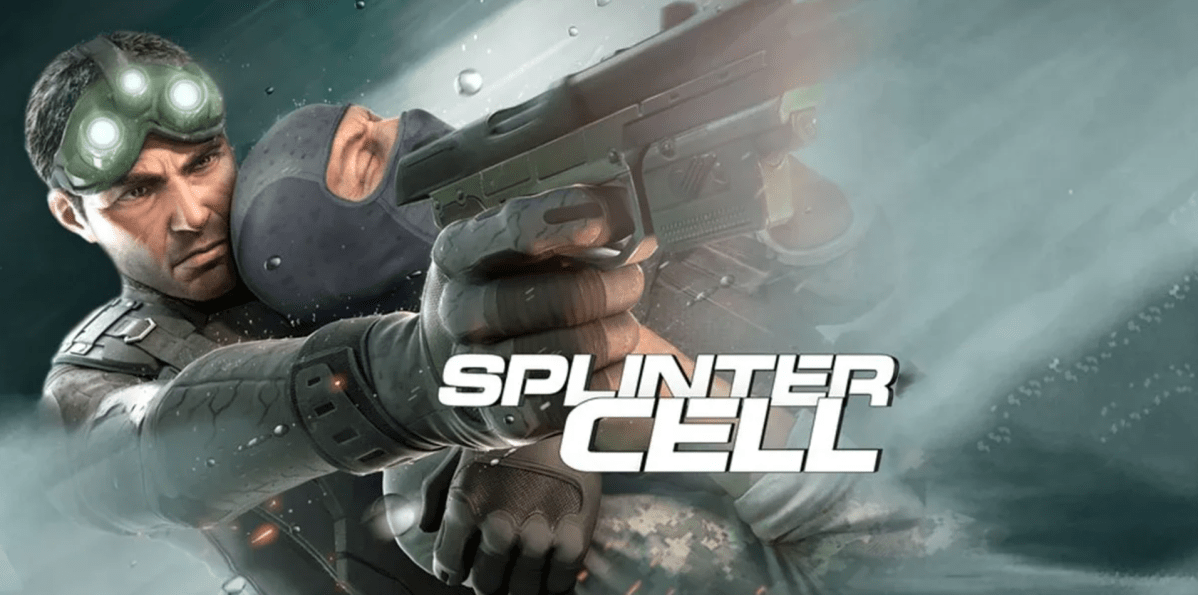 Ein Werbebild fÃ¼r das Spiel Tom Clancy's Splinter Cell 3D, worauf der Spieleheld Sam Fischer zu sehen ist.