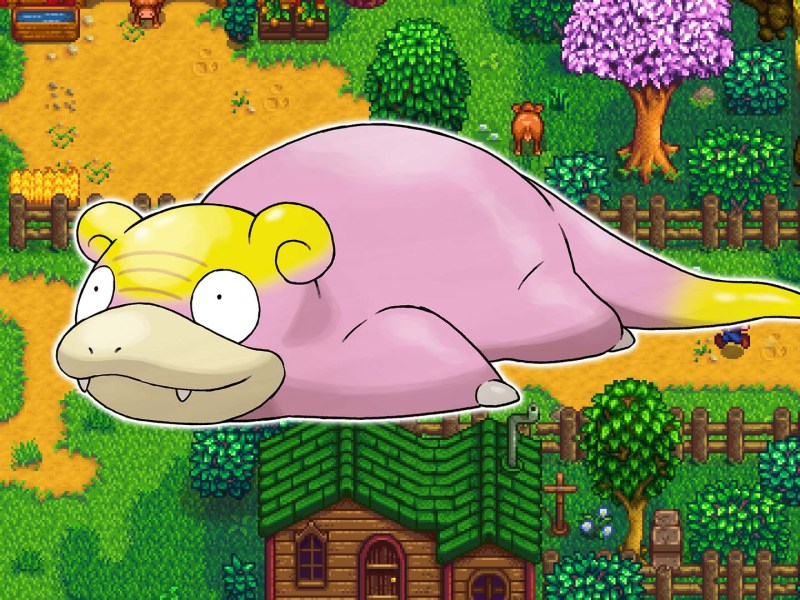Ein Galar Flegmon vor einem Screenshot von Stardew Valley.