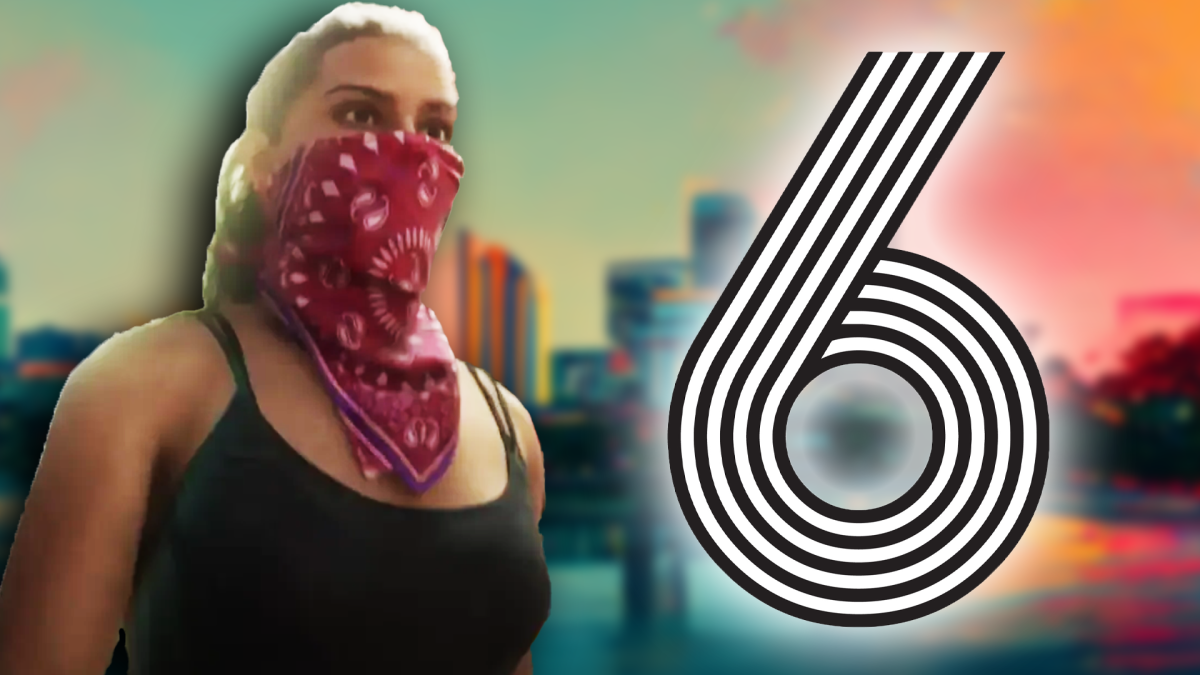 Bildmontage, in deren Zentrum Lucia steht, die weiblich gelesene Heldin aus GTA 6 von Rockstar Games.