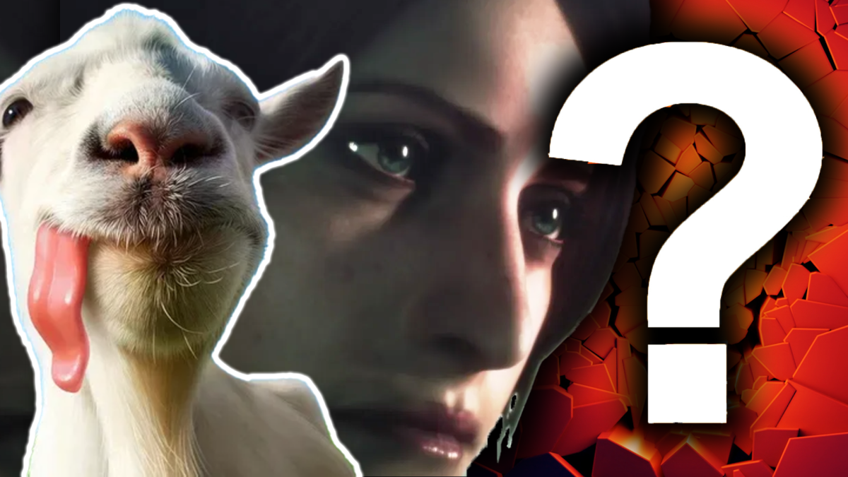 Eine Bildmontage, die eine Ziege Goat Simulator zeigt - und Jill Valentine aus Resident Evil: Revelations 2.