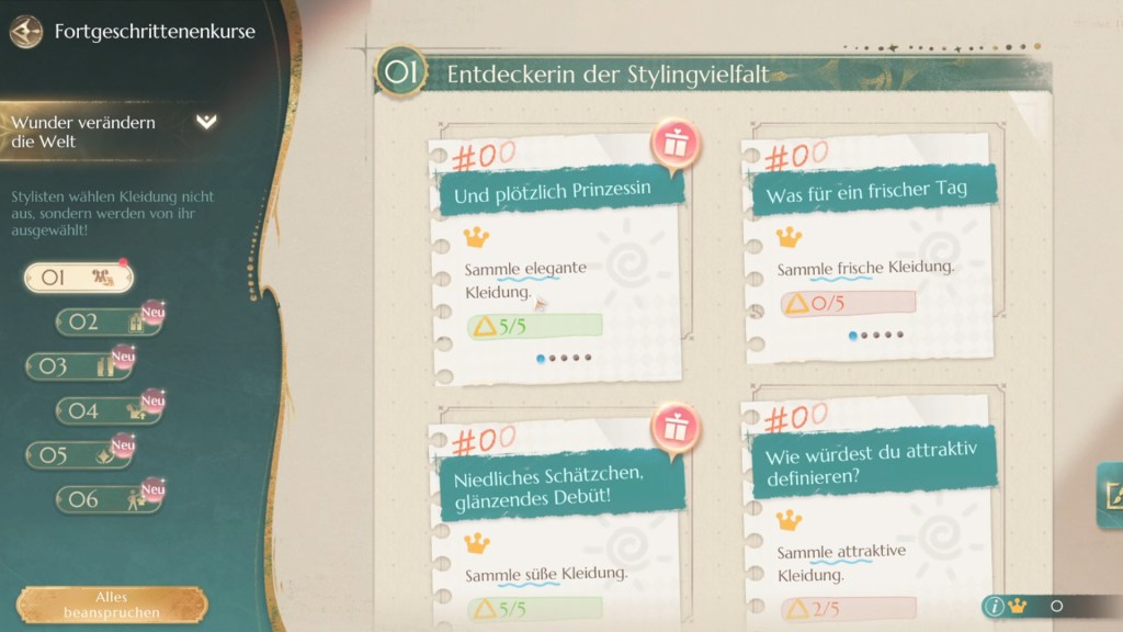 Menüpunkt mit Belohnungen in Infinity Nikki