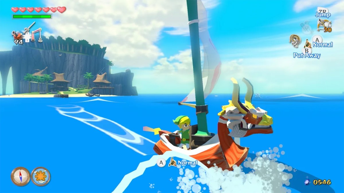 Bild aus The Legend of Zelda: Wind Waker mit Link wie er segelt.