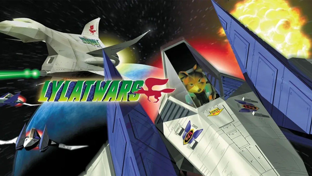 Coverbild zu Lylat Wars mit Star Fox im Cockpit eines Raumschiffs.