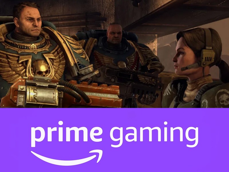 Amazon Prime Gaming Logo mit Screenshot aus Warhammer 40.000: Space Marine