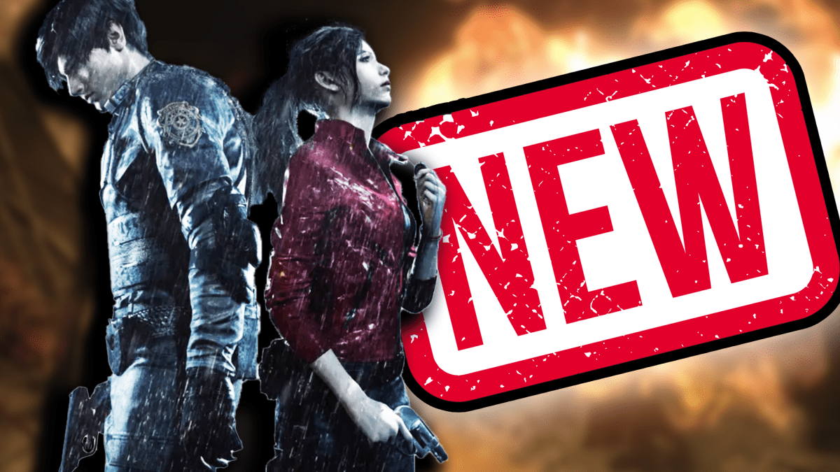 Eine Bildmontage, die Claire Redfield und Leon Kennedy aus Resident Evil 2 Remake zeigt - und einen dicken, roten 