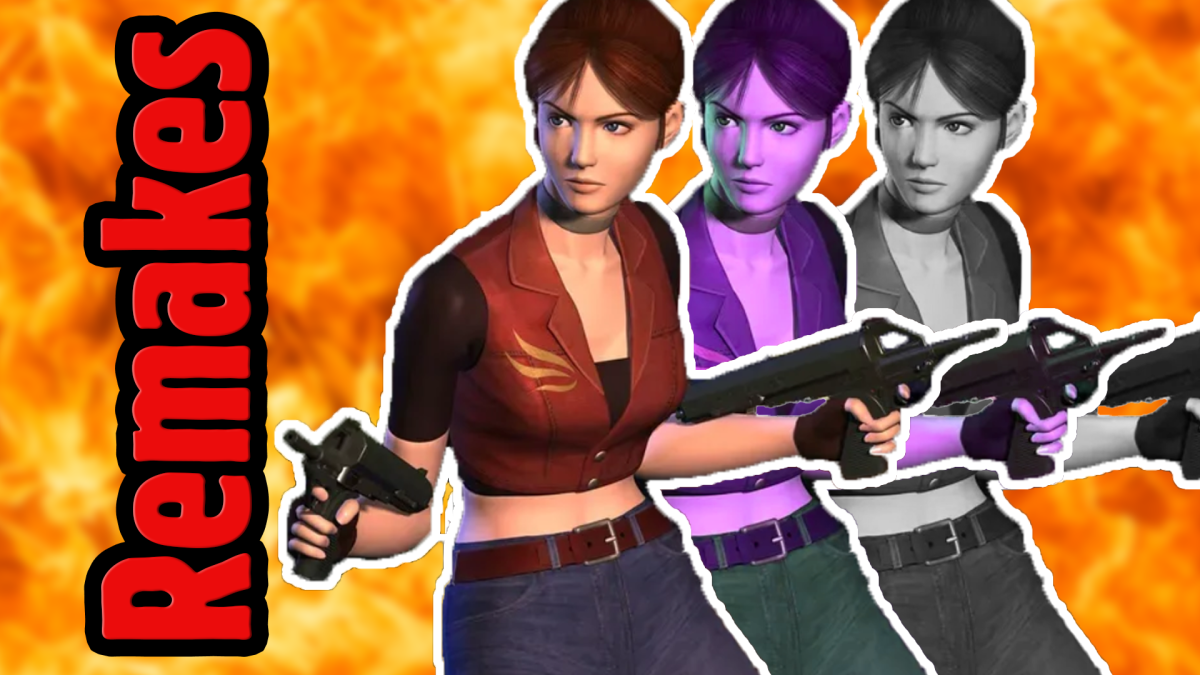 Eine Bildmontage, die eine weiblich gelesene Figur aus Resident Evil: Code - Veronica zeigt.