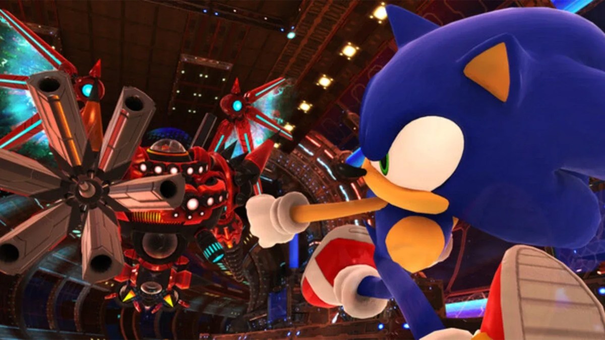 Sonic rennt in Sonic X Shadows Generations vor einem Feind weg