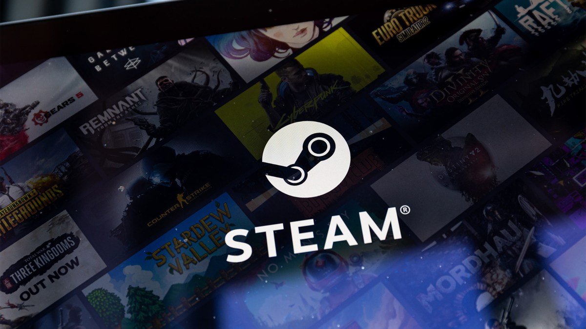 Logo der Plattform Steam auf einem Bildschirm.