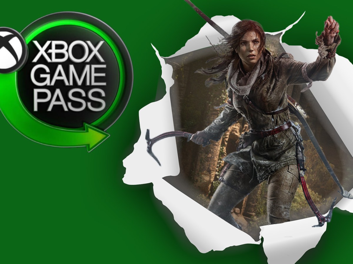 Lara Croft steigt aus einem grünen Hintergrund.