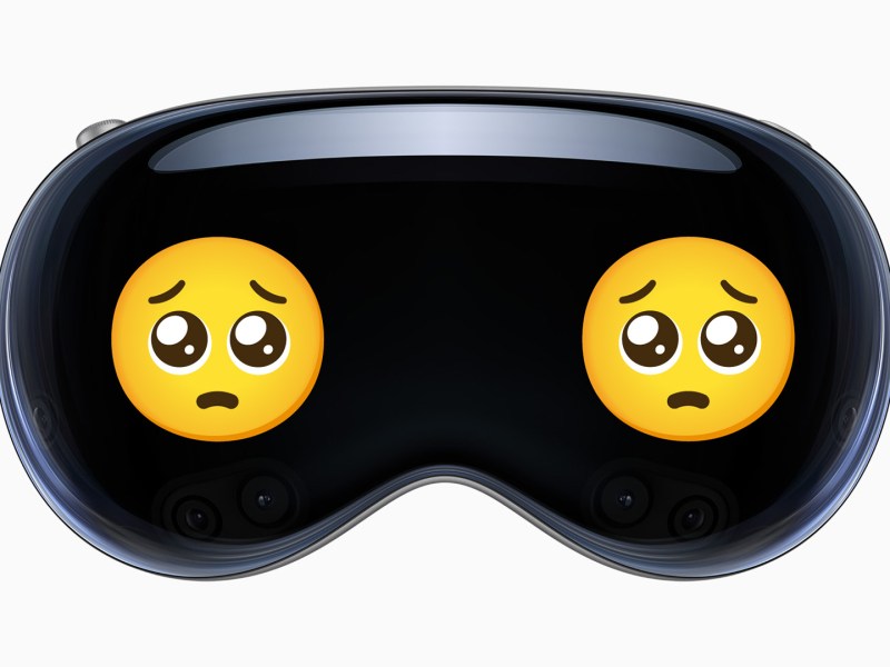 Ein Bild von der Apple Vision Pro mit zwei traurigen Emojis.