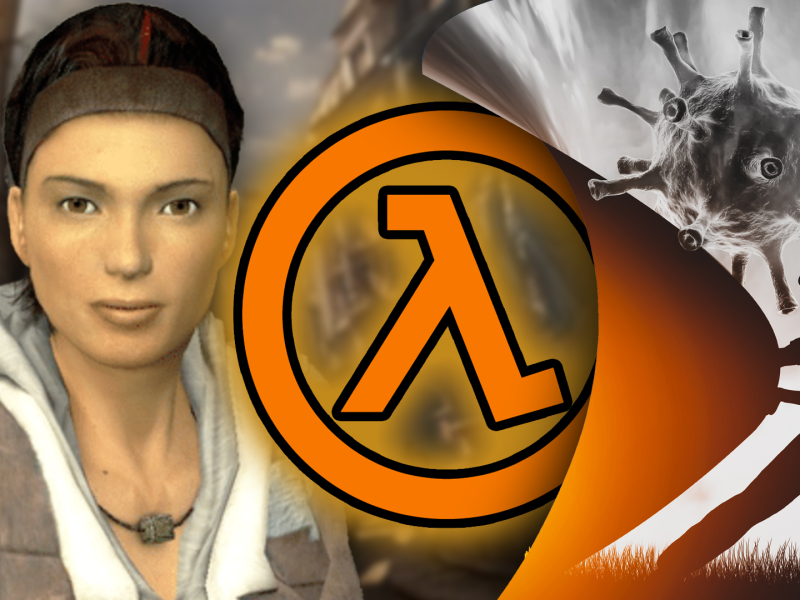 Eine Bildmontage, die Alyx Vance aus Half-Life 2 zeigt - daneben: das Lambda-Symbol aus dem Half-Life-Franchise.