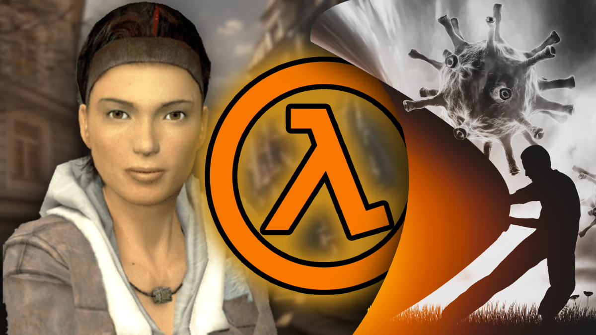 Eine Bildmontage, die Alyx Vance aus Half-Life 2 zeigt - daneben: das Lambda-Symbol aus dem Half-Life-Franchise.