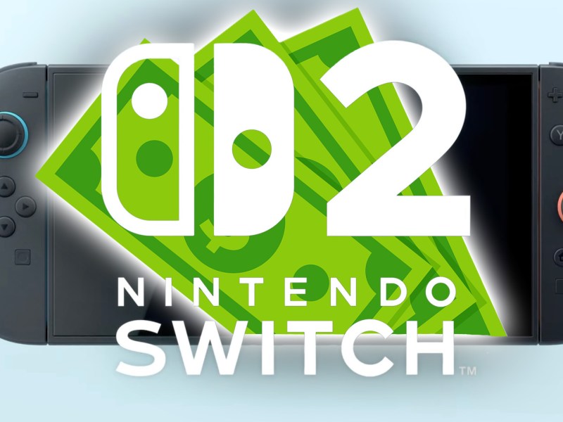 Eine Nintendo Switch 2 mit drei Geldscheinen davor.