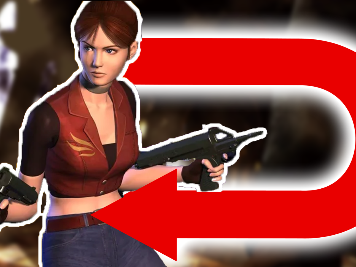 Eine Bildmontage, die Claire Redfield aus Redient Evil Code: Veronica X zeigt.