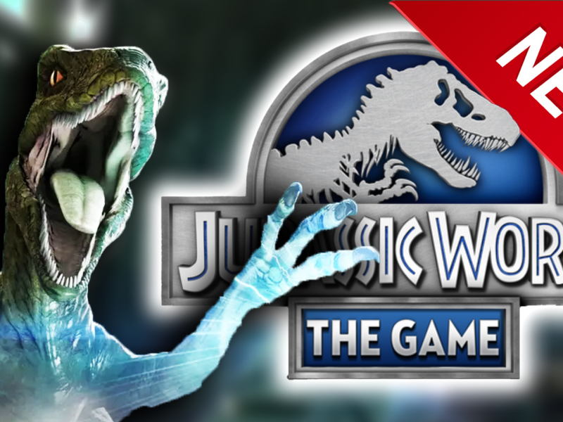 Eine Bildmontage, die einen weiblich gelesenen Raptor aus Jurassic World zeigt, weil 