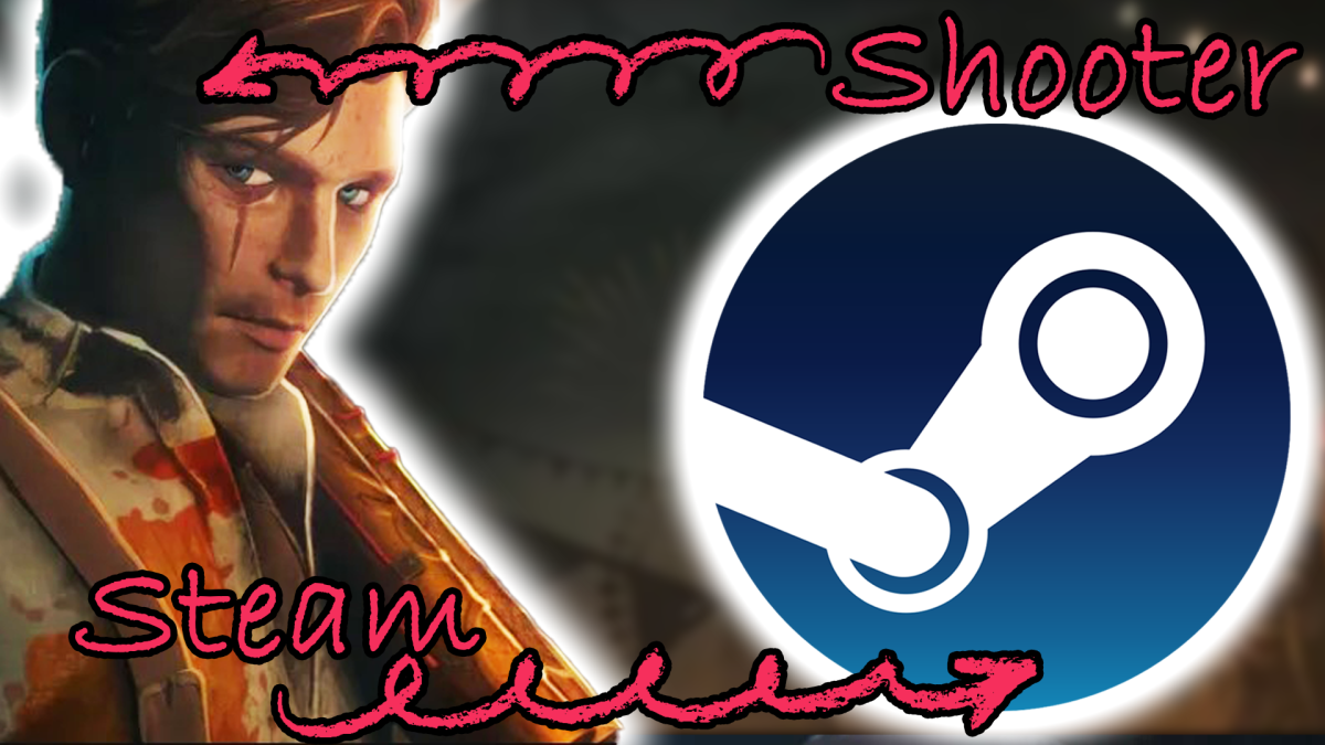 Eine Bildmontage, die den männlich gelesenen Protagonisten des Computerspiels Twisted Tower zeigt - und das Steam-Symbol.