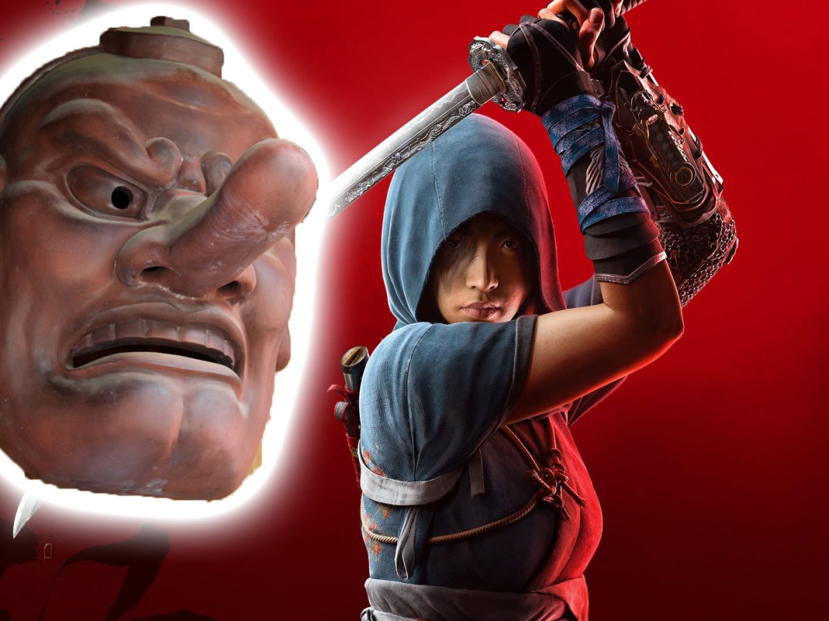 Naoe aus Assassin's Creed Shadows mit einem Daitengu