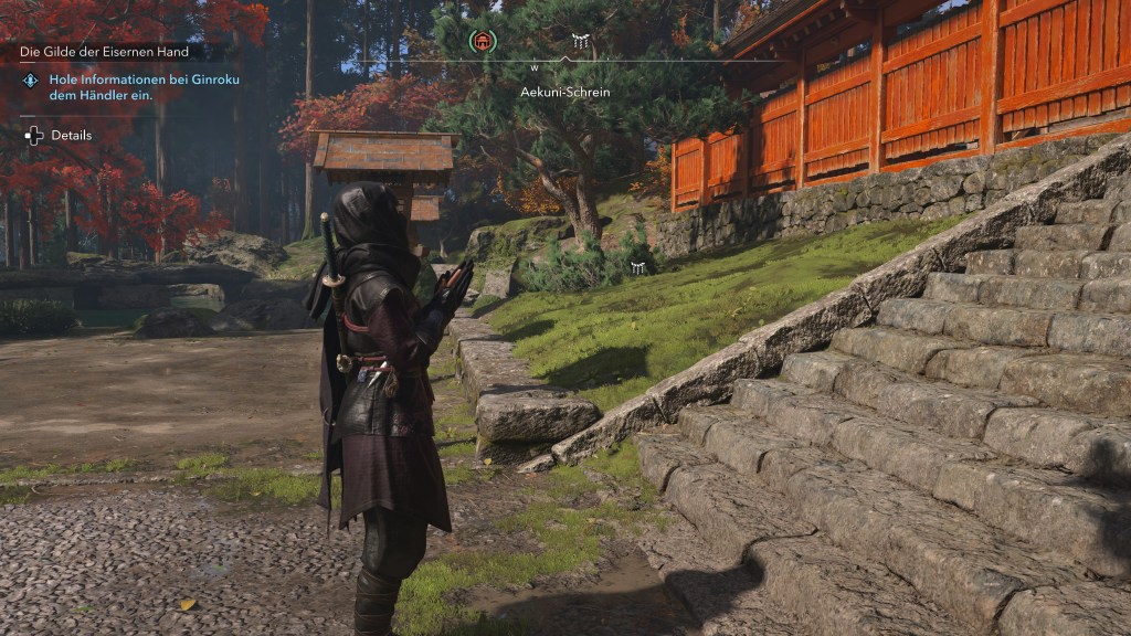 Screenshot, der Naoe beim Beten zeigt.
