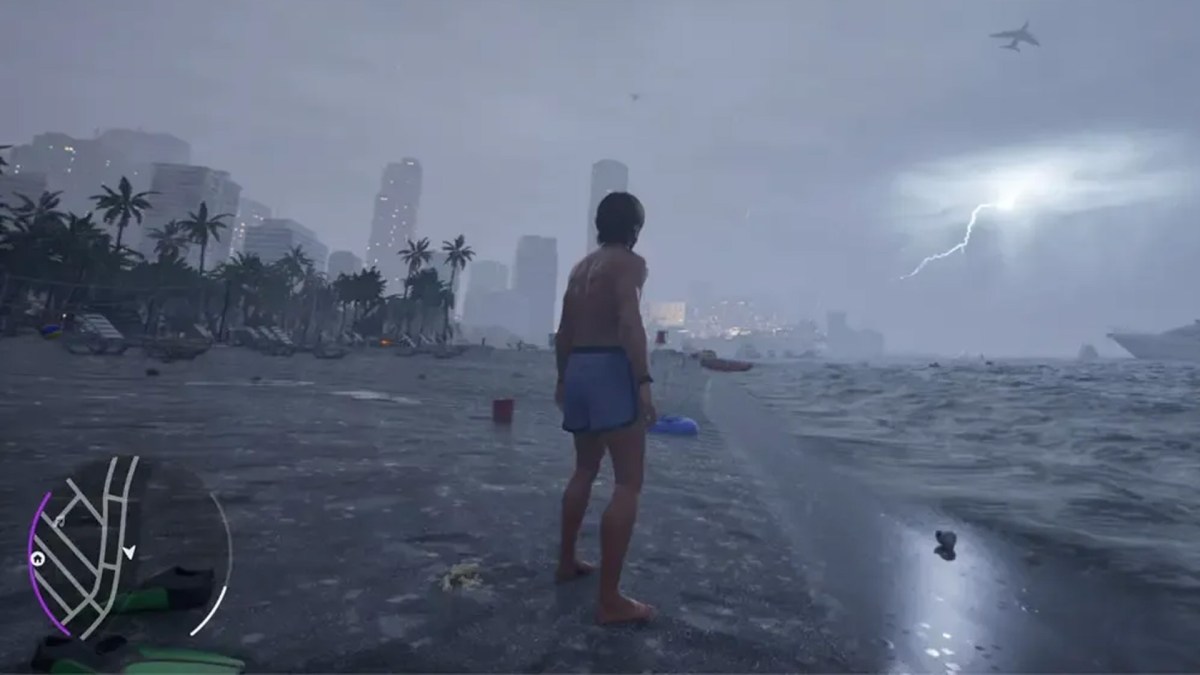 Screenshot aus dem Spiel Paradise mit einer Strandszene bei Gewitter