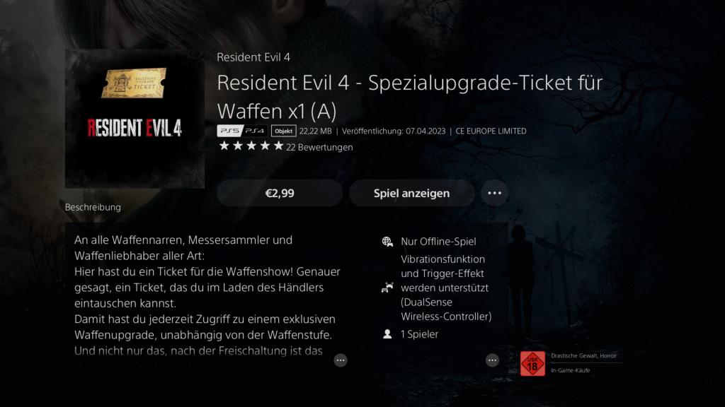 Ein Screenshot von Resident Evil 4 im PlayStation Store.