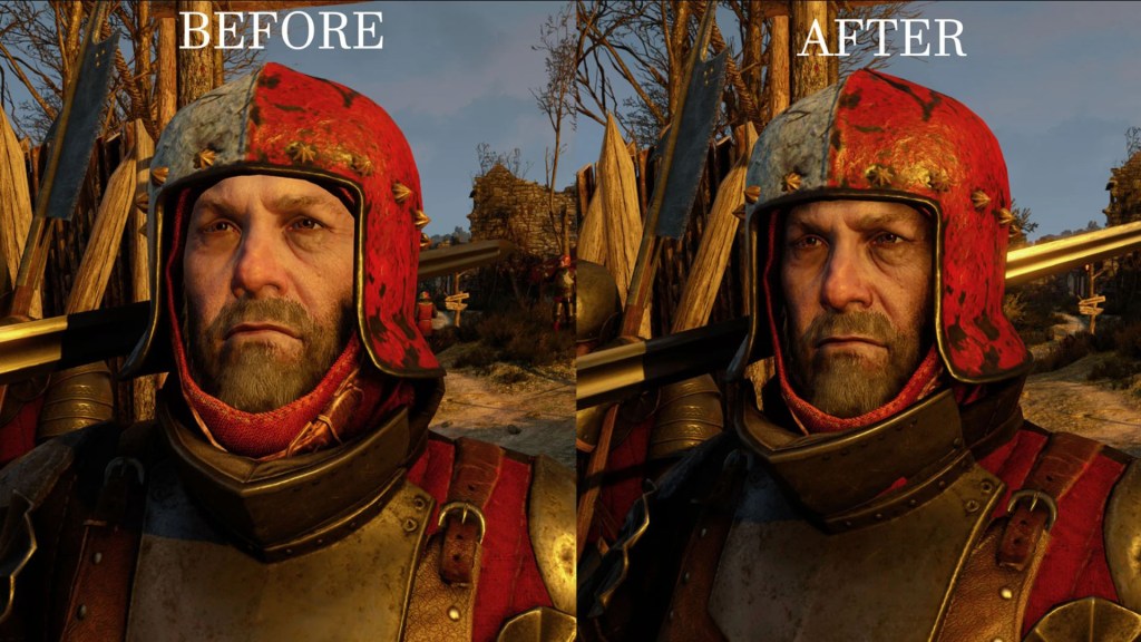 Ein Vorher-Nachher-Screenshot zu The Witcher 3.
