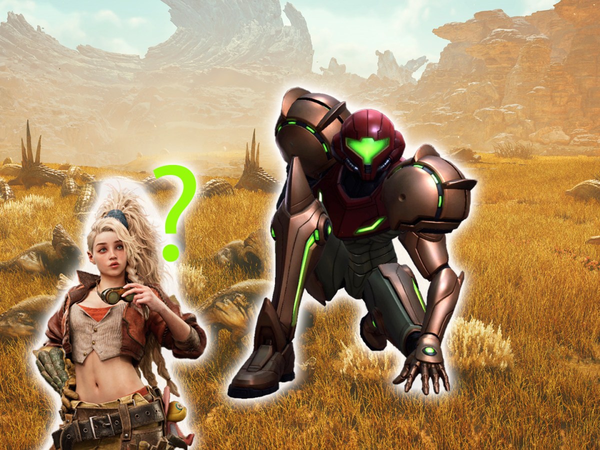 Gemma aus Monster Hunter Wilds und Samus Aran aus Metroid.