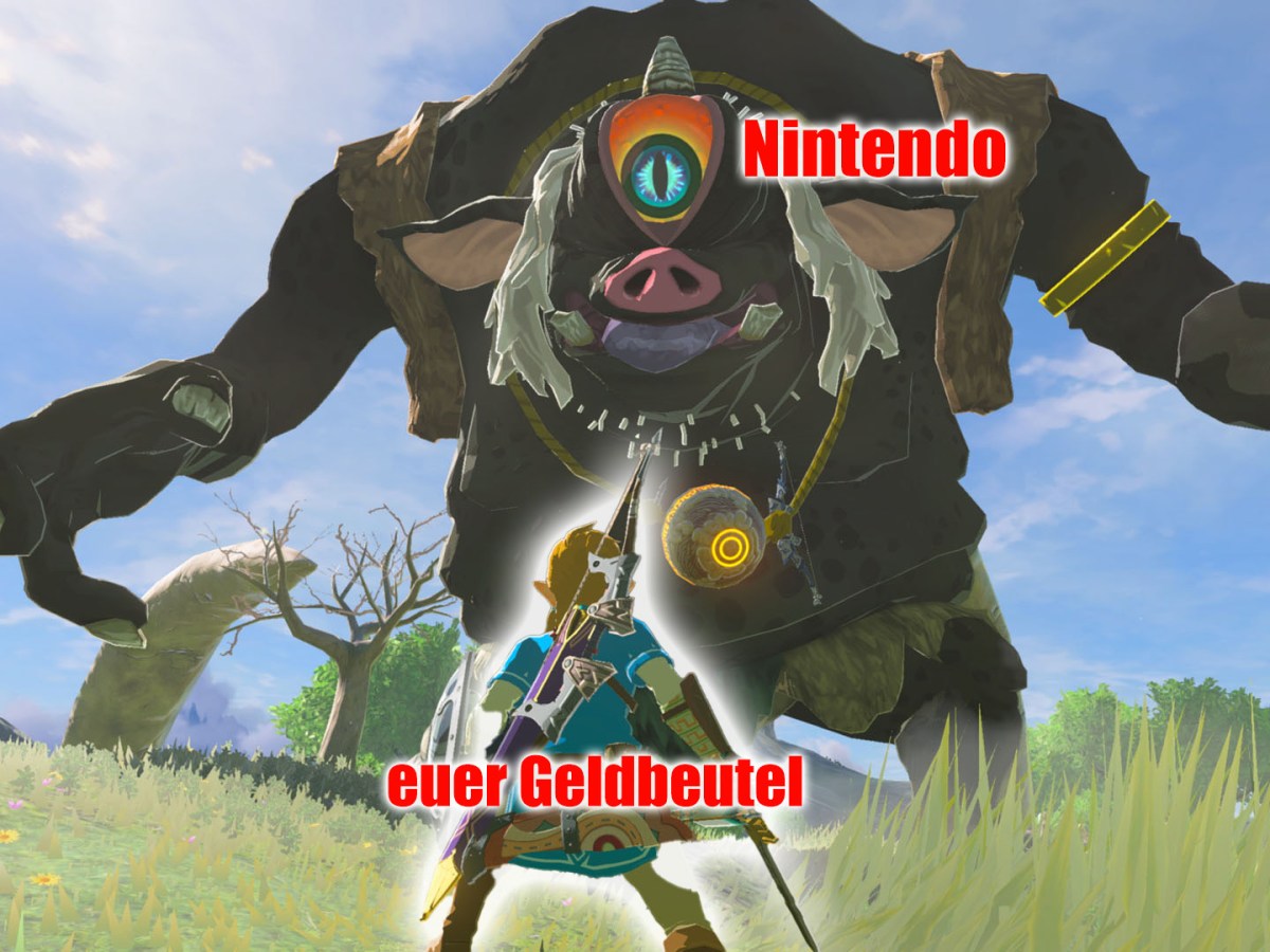 Ein Hinox aus Breath of the Wild gegen Link.