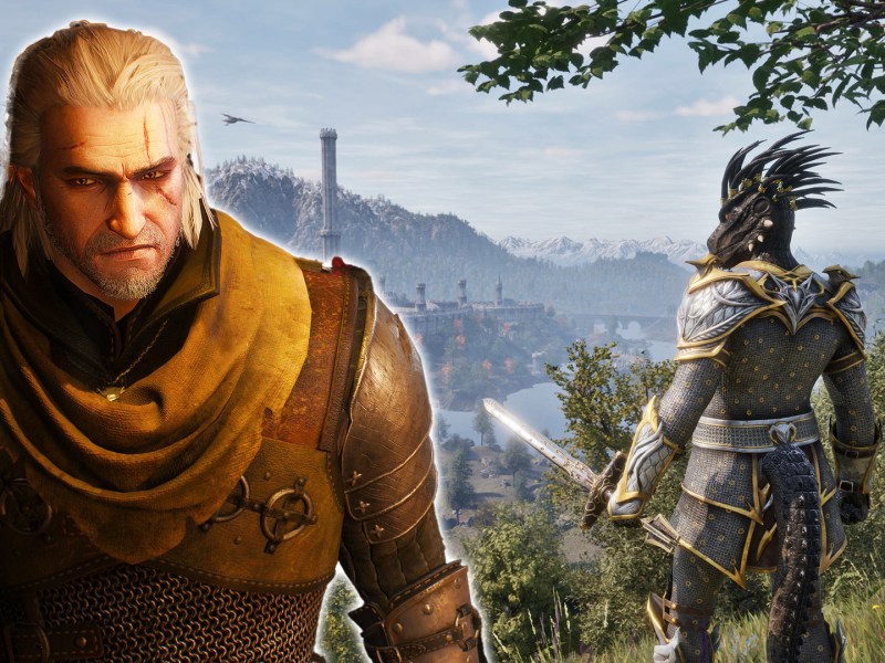 Ein Screenshot von Oblivion mit Geralt aus The Witcher.