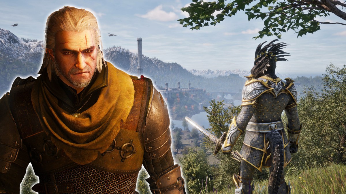 Ein Screenshot von Oblivion mit Geralt aus The Witcher.