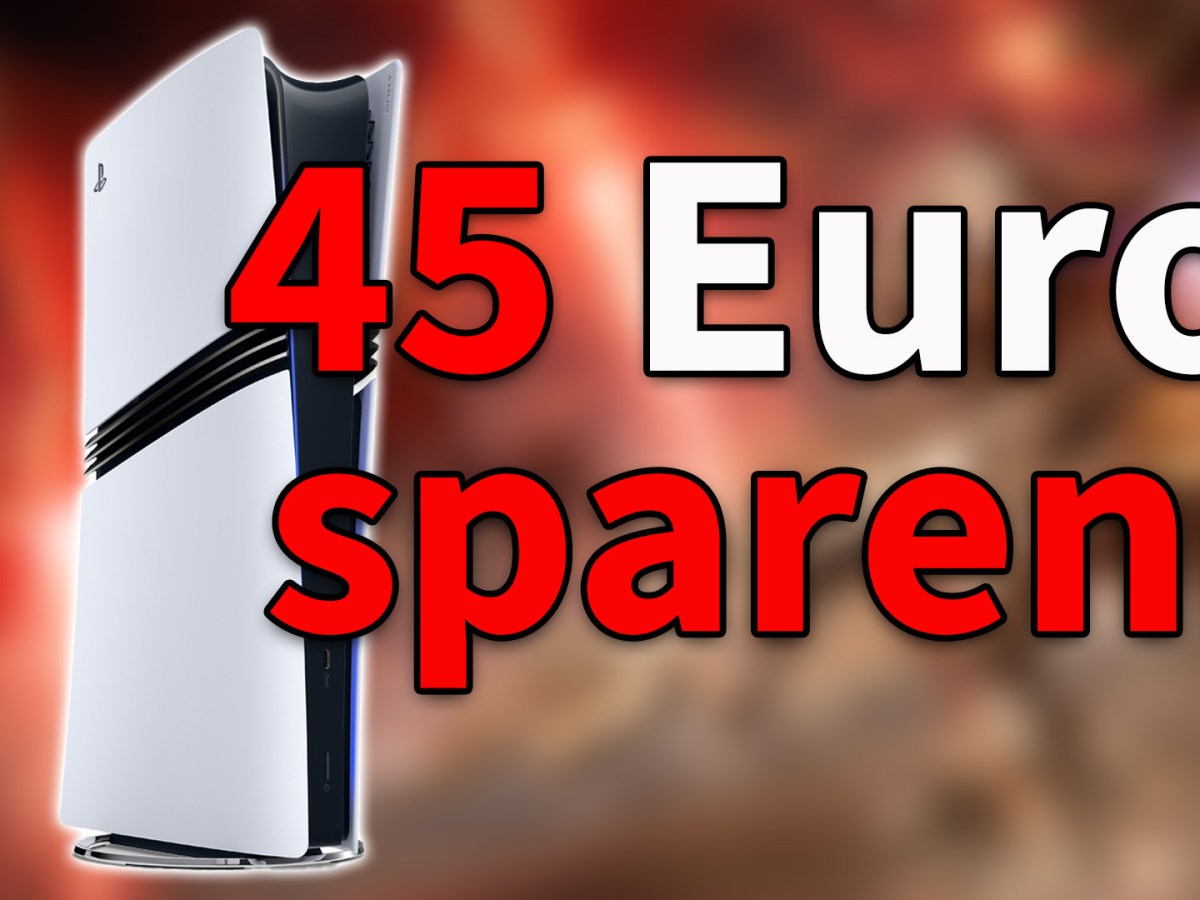 Eine PS5 mit den Worten 45 Euro sparen.